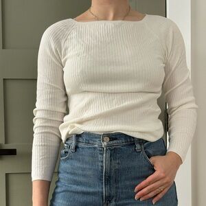 Banana Republic Stretch Cotton White Long Sleeve Top